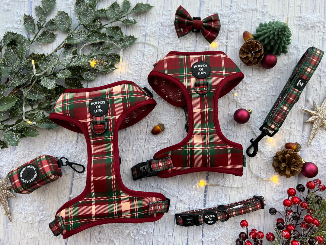 Tartan Me Up - Arnés para perros con diseño de tartán rojo y crema