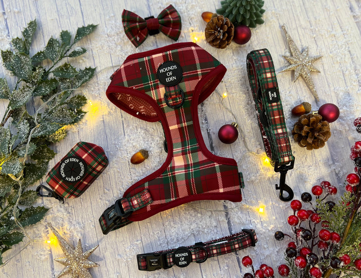 Tartan Me Up - Arnés para perros con diseño de tartán rojo y crema