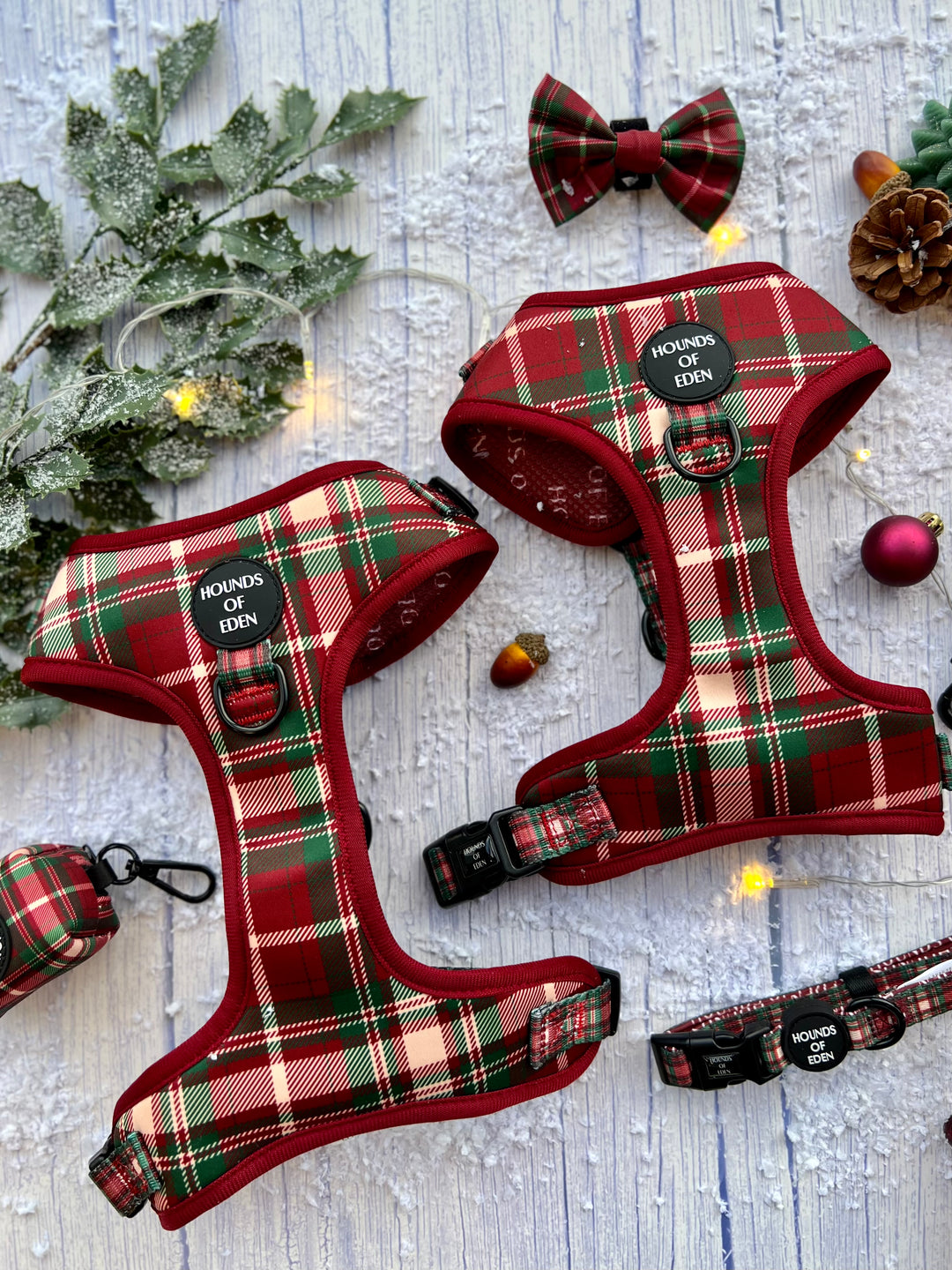 Tartan Me Up - Arnés para perros con diseño de tartán rojo y crema