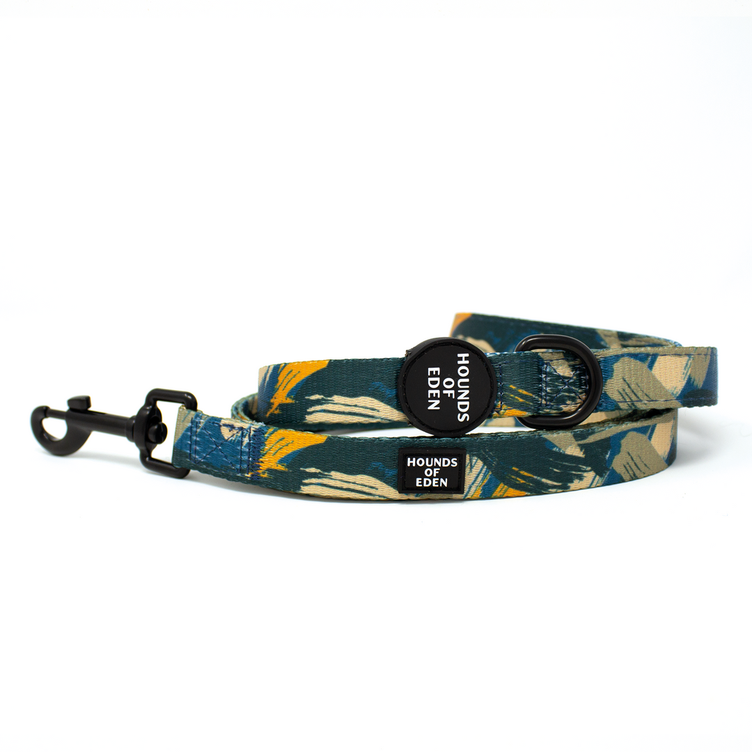 'Brush it Off' - Olive, Blue & Orange Camo Pattern Dog Collar