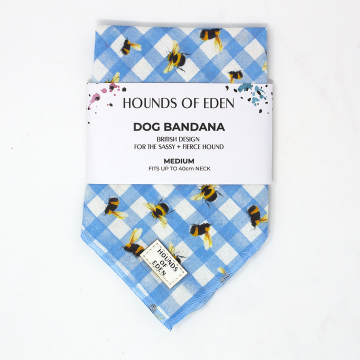 Bee You-tiful - Blue Gingham with Bees Dog Harness