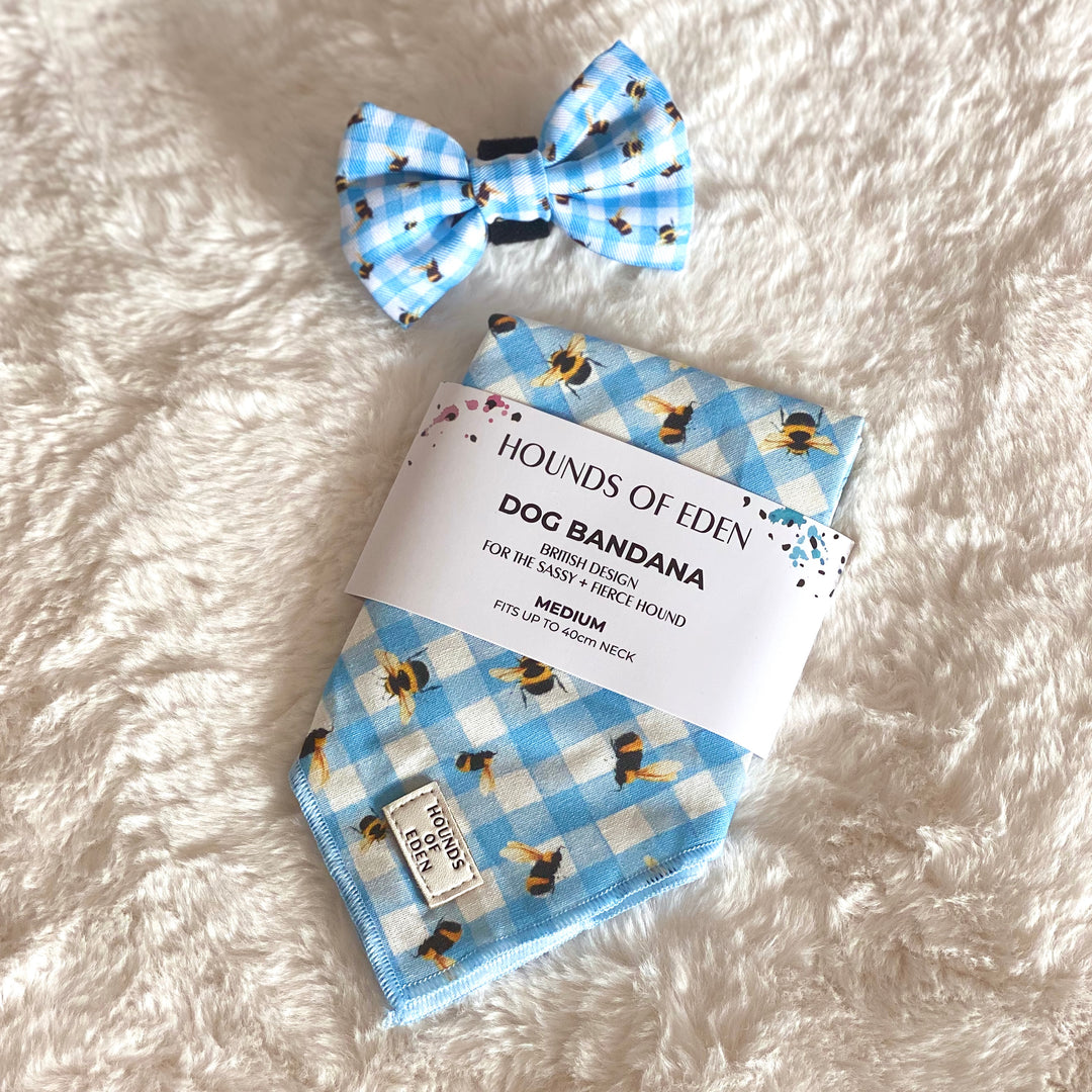 Bee You-tiful - Blue Gingham with Bees Dog Harness