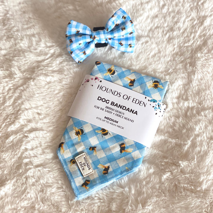 Bee You-tiful - Blue Gingham with Bees Dog Harness