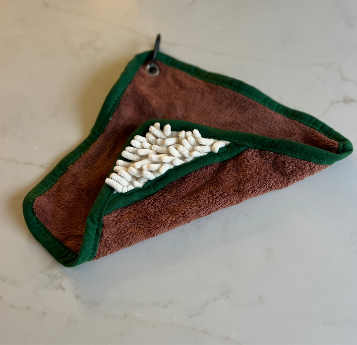 Mini Dog Towel + Clip, Brown & Green