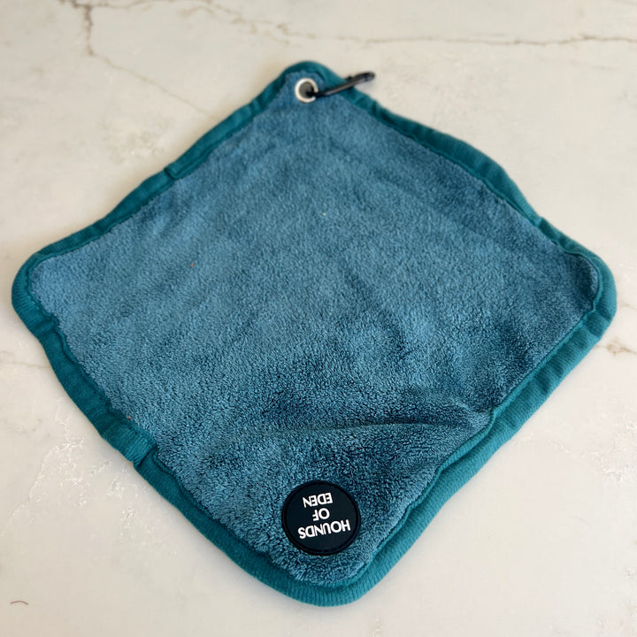 Mini Dog Towel + Clip, Teal & Brown