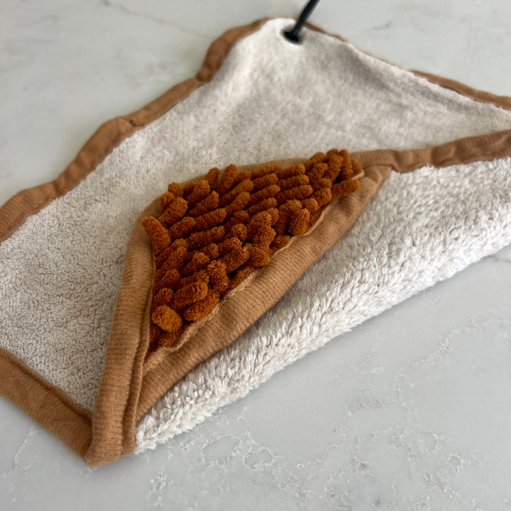 Mini Dog Towel + Clip, Beige & Brown