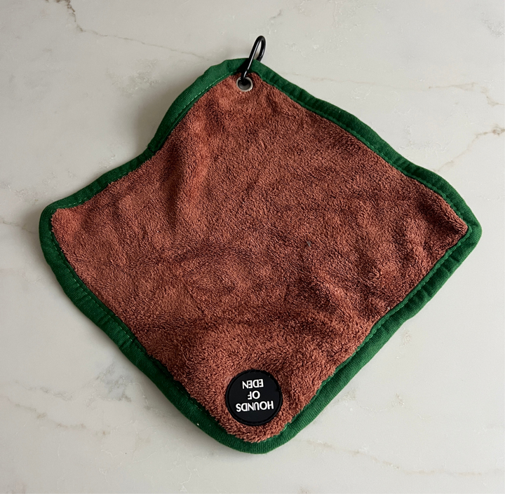 Mini Dog Towel + Clip, Brown & Green