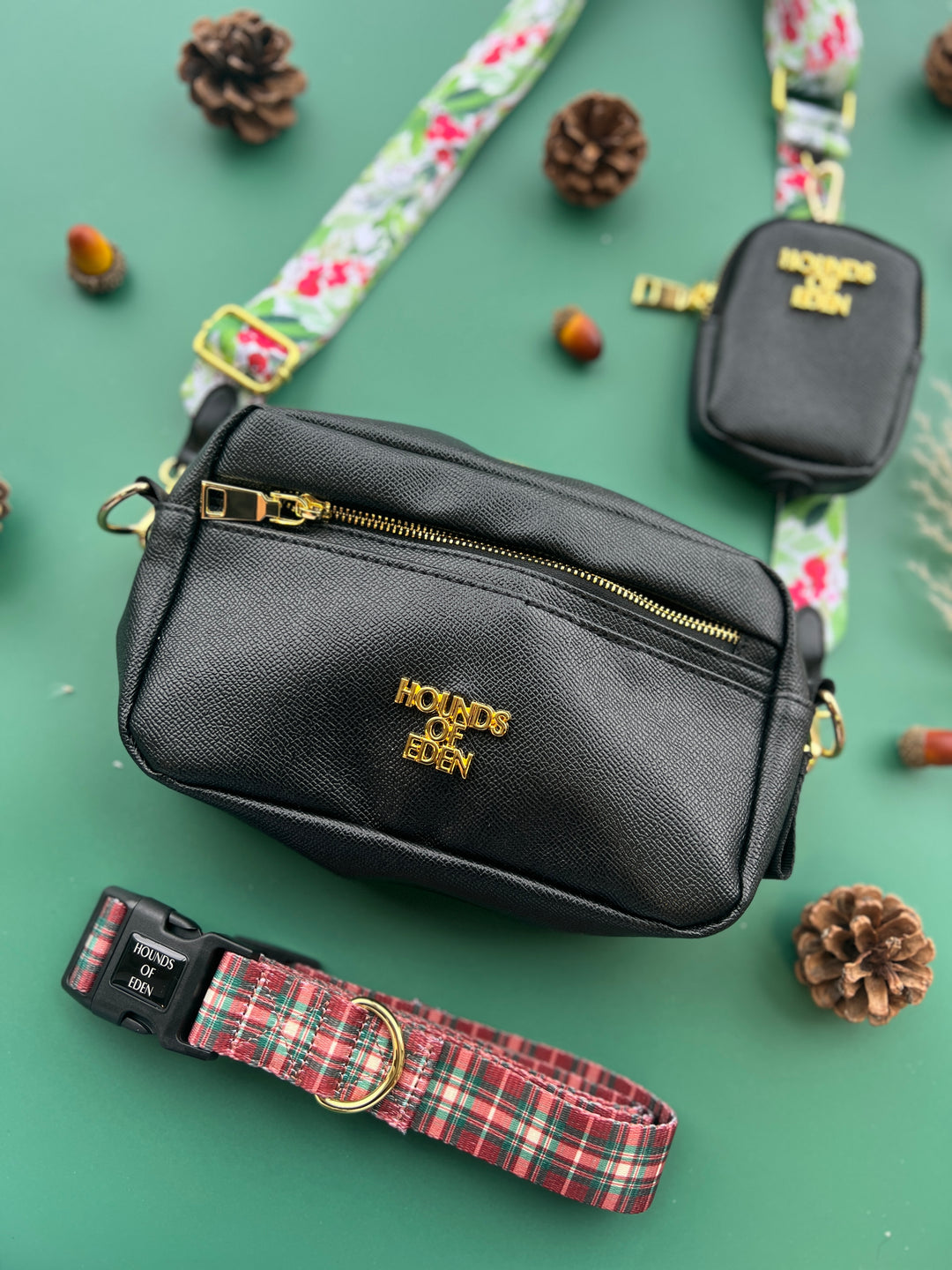 Leather Dog Walking Bag - Black - Gold Hardware *BAG ONLY*