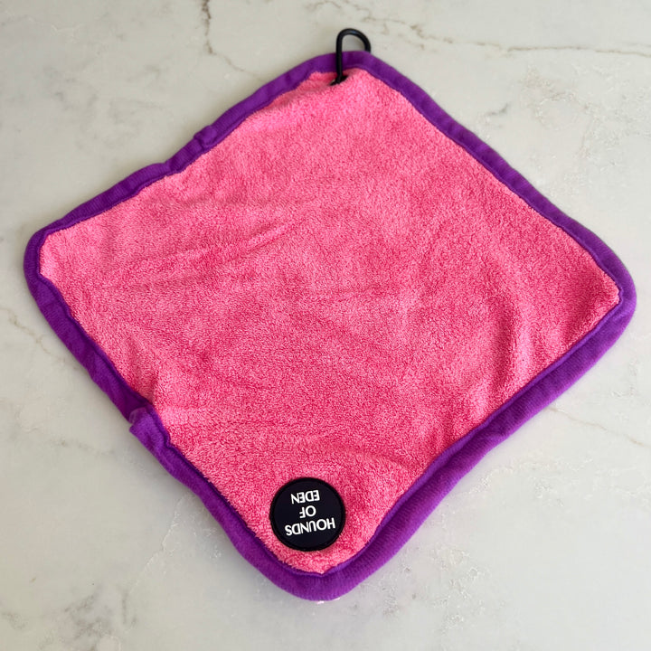 Mini Dog Towel + Clip, Pink  & Purple