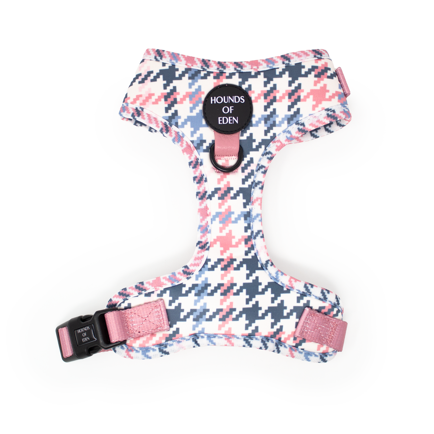 Pink Houndstooth Leather Dog Collar