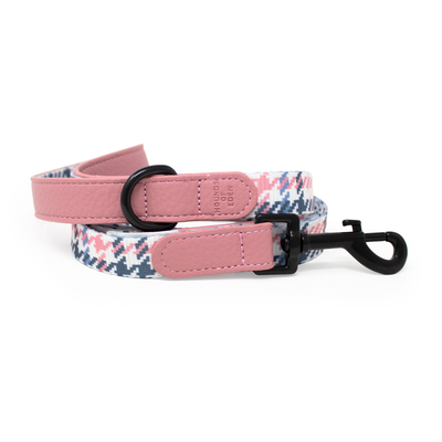 Pink Houndstooth Leather Dog Lead