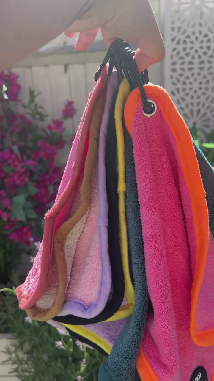 Mini Dog Towel + Clip, Pink & Yellow