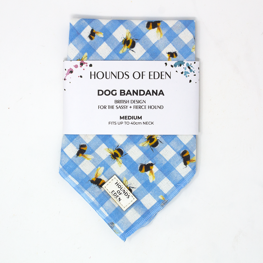 Bee You-tiful - Blue Gingham with Bees Dog Collar