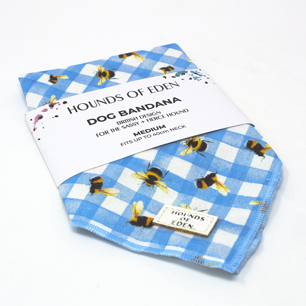 Bee You-tiful - Blue Gingham with Bees Dog Collar