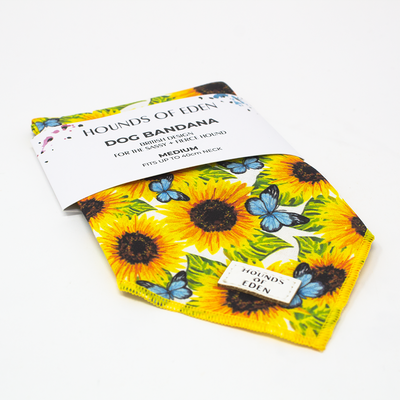Sunflower Flutter - Yellow and Blue Dog Cotton Bandana