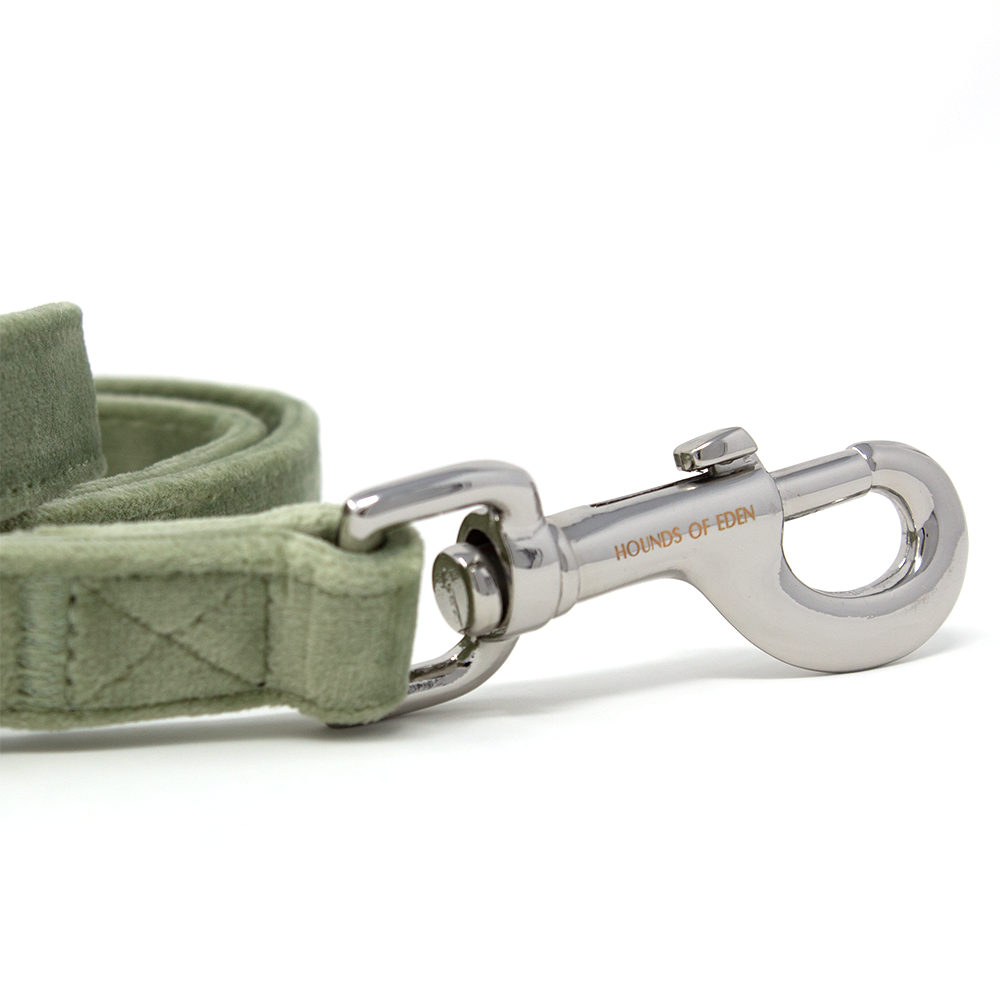 Sage Mist - Green Velvet Dog Harness with Silver Metal Hardware