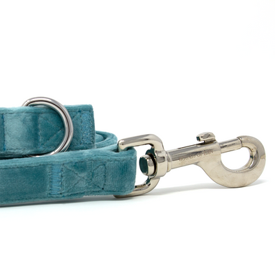 Tiffany's - Light Teal Velvet Dog Harness with Silver Metal Hardware