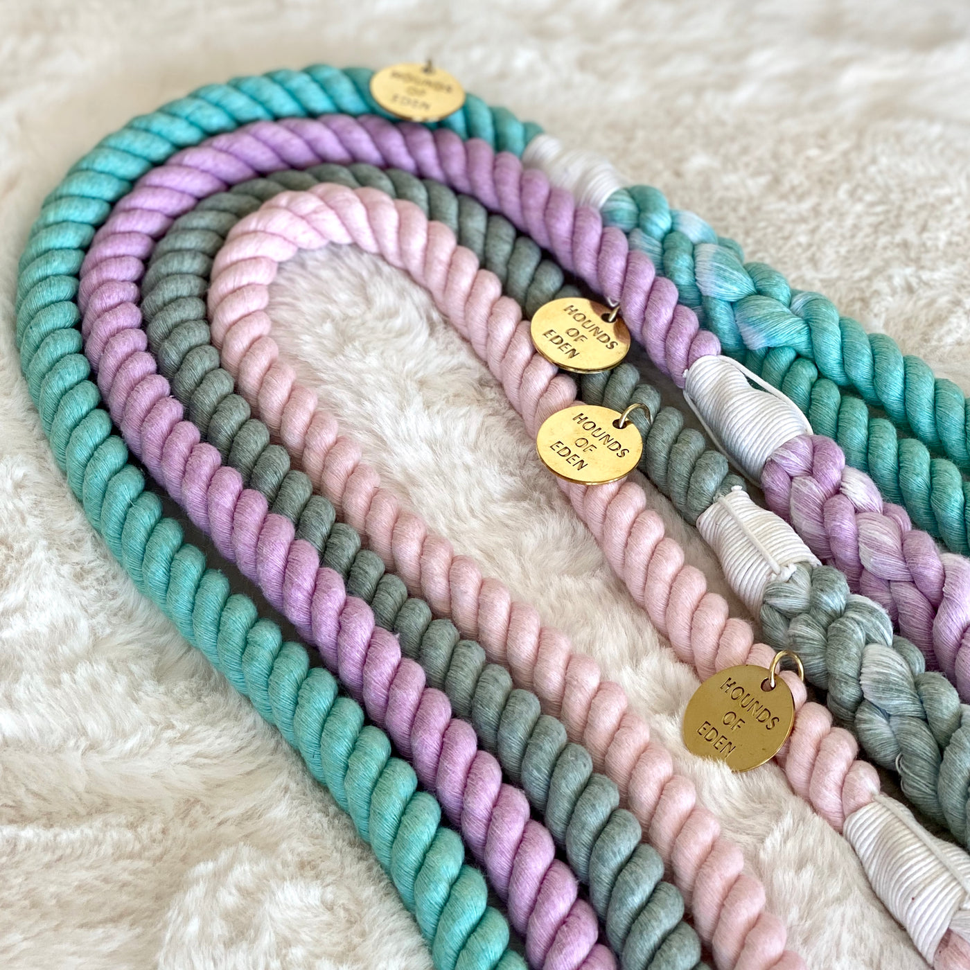 Pure Peony Pink Cotton Rope Lead - Gold Hardware