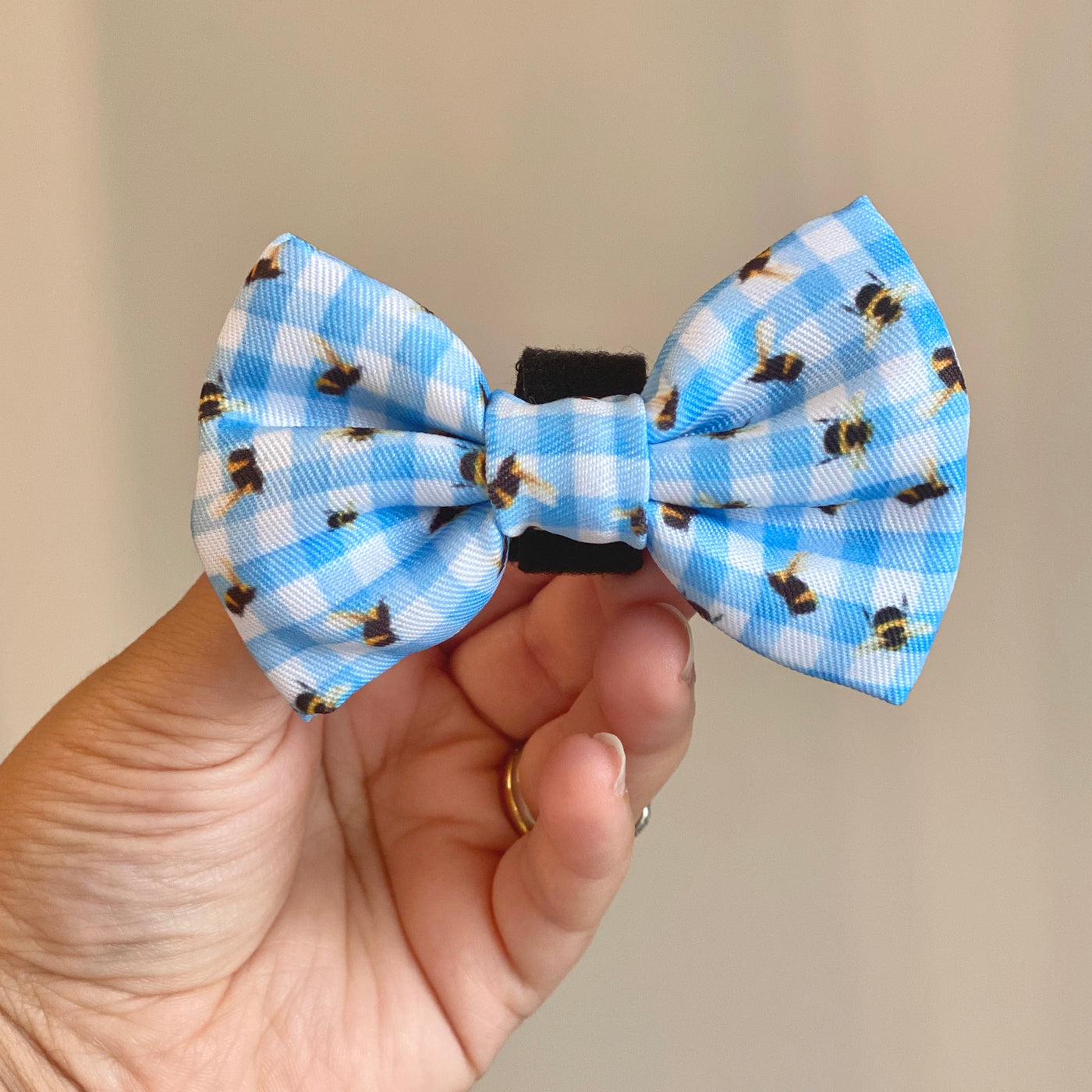 Bee You-tiful - Blue Gingham with Bees Dog Collar