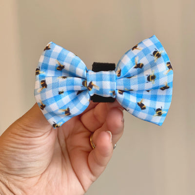 Bee You-tiful - Blue Gingham with Bees Dog Collar