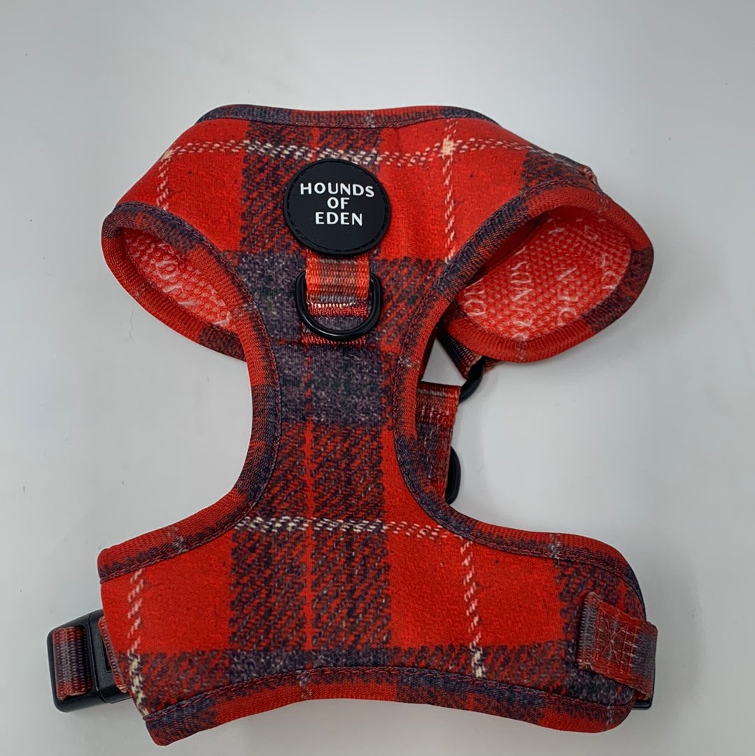 OUTLET-SMALL 'SAMMI' - RED & GREY CHECK DOG HARNESS-0156