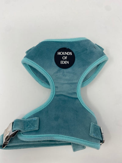 Outlet - XS TIFFANY'S - LIGHT TEAL VELVET DOG HARNESS WITH SILVER METAL HARDWARE - 0040