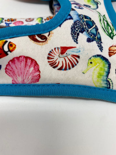 Outlet - MEDIUM 'WHALE OF A TIME' - SEA THEMED REVERSIBLE DOG HARNESS - 0052