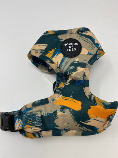Outlet - XS 'BRUSH IT OFF' - OLIVE, BLUE & ORANGE CAMO PATTERN DOG HARNESS - 0013
