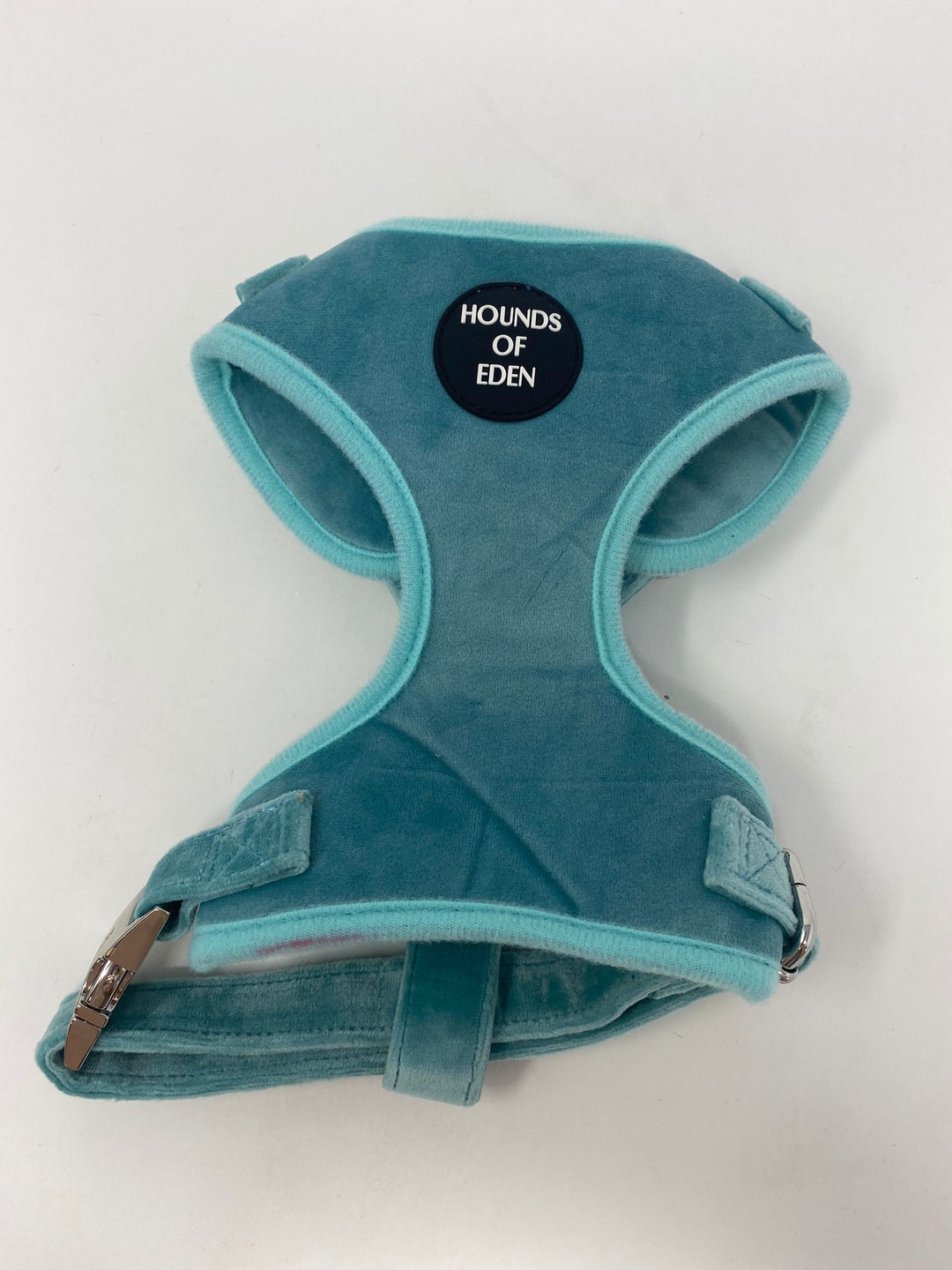 Outlet - XS TIFFANY'S - LIGHT TEAL VELVET DOG HARNESS WITH SILVER METAL HARDWARE - 0085