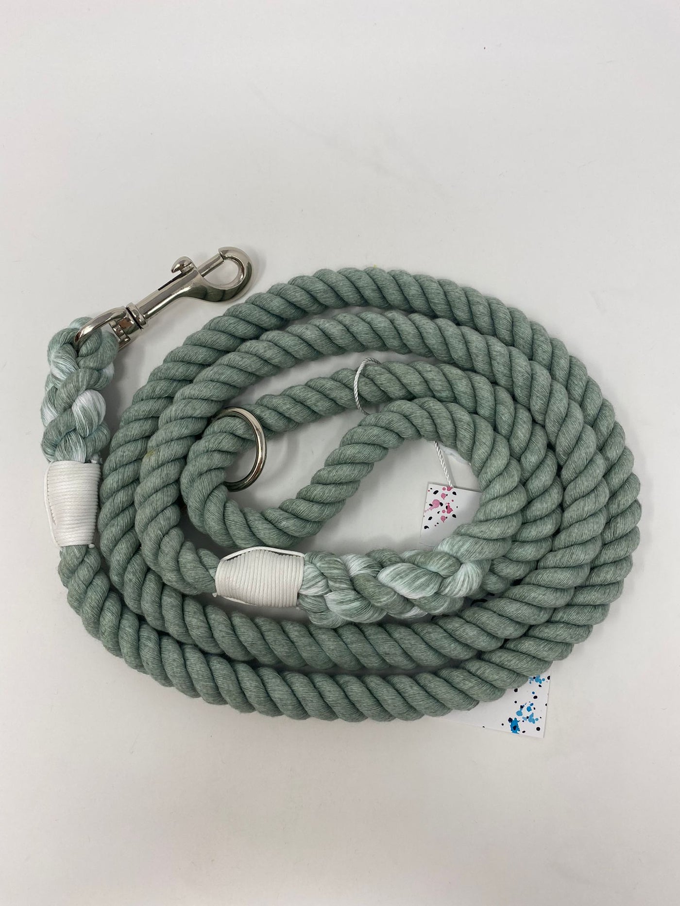 Outlet - SAGE MIST COTTON ROPE LEAD - SILVER HARDWARE - 0101