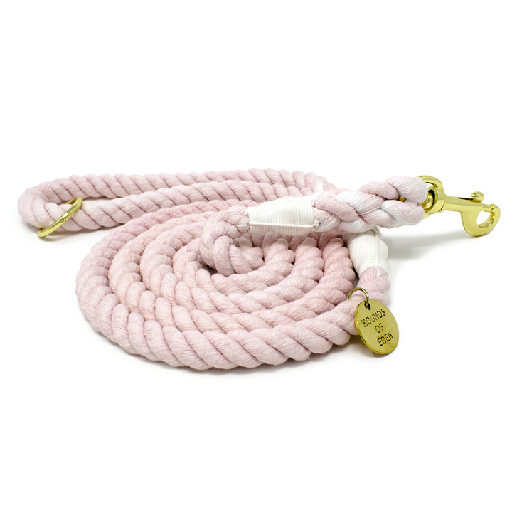 Pure Peony Pink Cotton Rope Lead - Gold Hardware